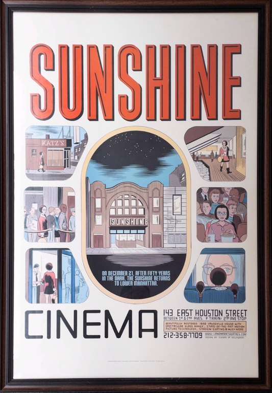 SUNSHINE CINEMA opening poster by Daniel Clowes ftrng GHOST WORLD - superrare 2001 framed